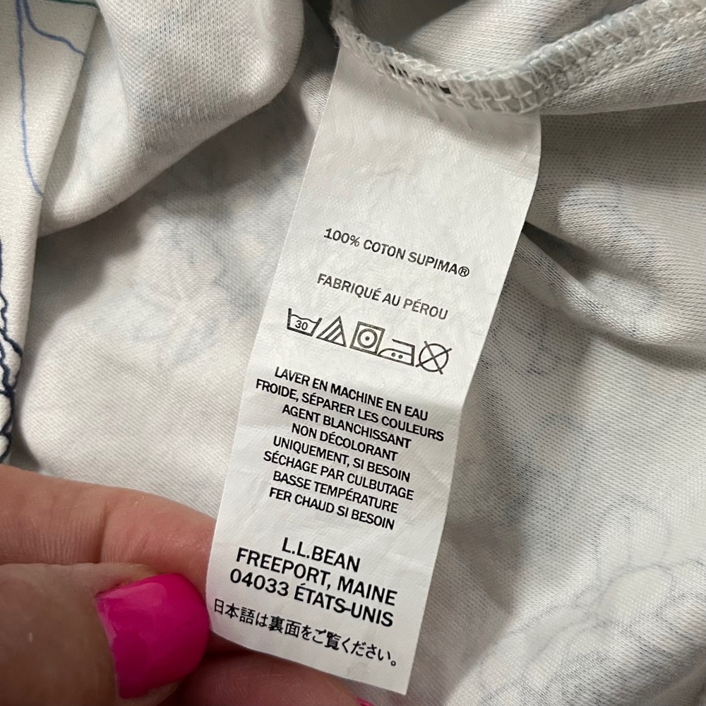 LL Bean Womens 1X Plus White Floral Supima Cotton 3/4 Sleeve Split Neck Top - Picture 4 of 6